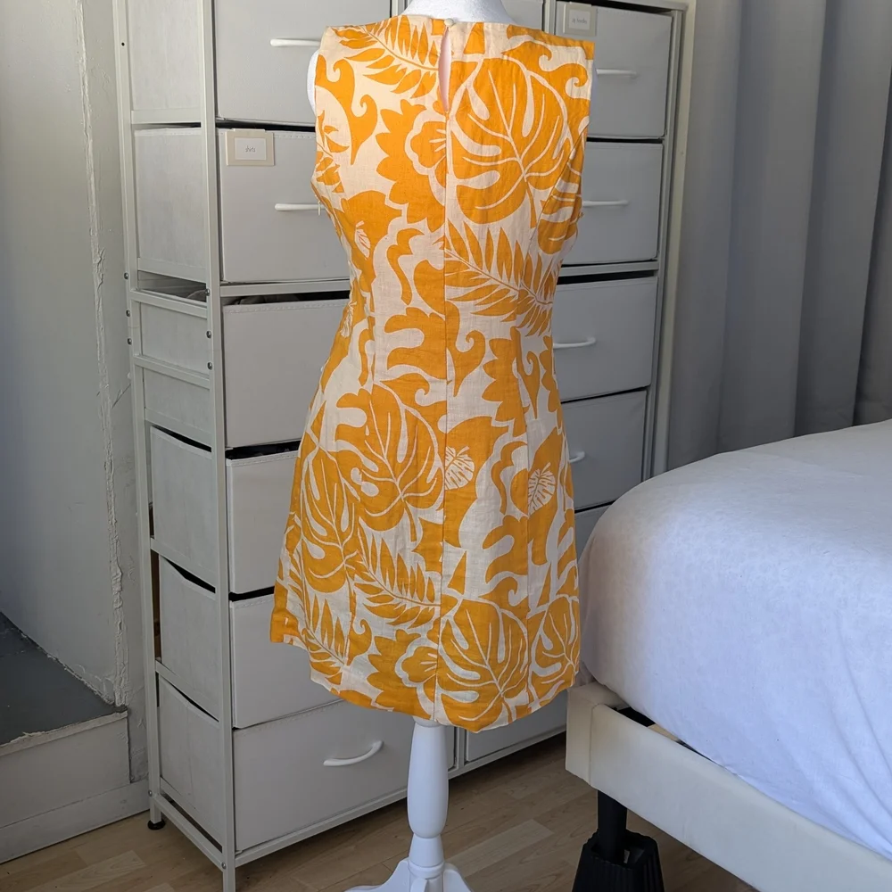 Magaschoni Yellow and White Linen Midi Dress - Picture 3 of 4